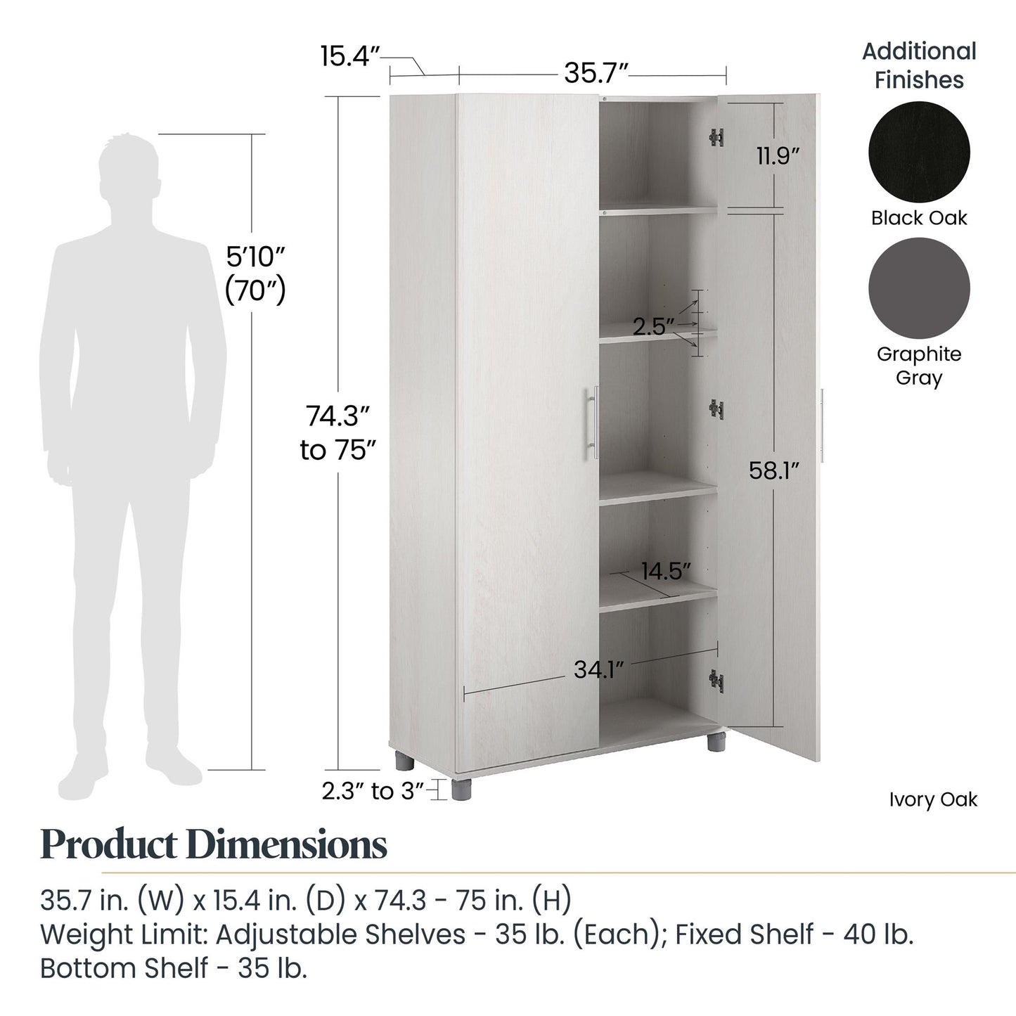 Camberly 36" Utility Storage Cabinet, Ivory Oak - Ivory Oak