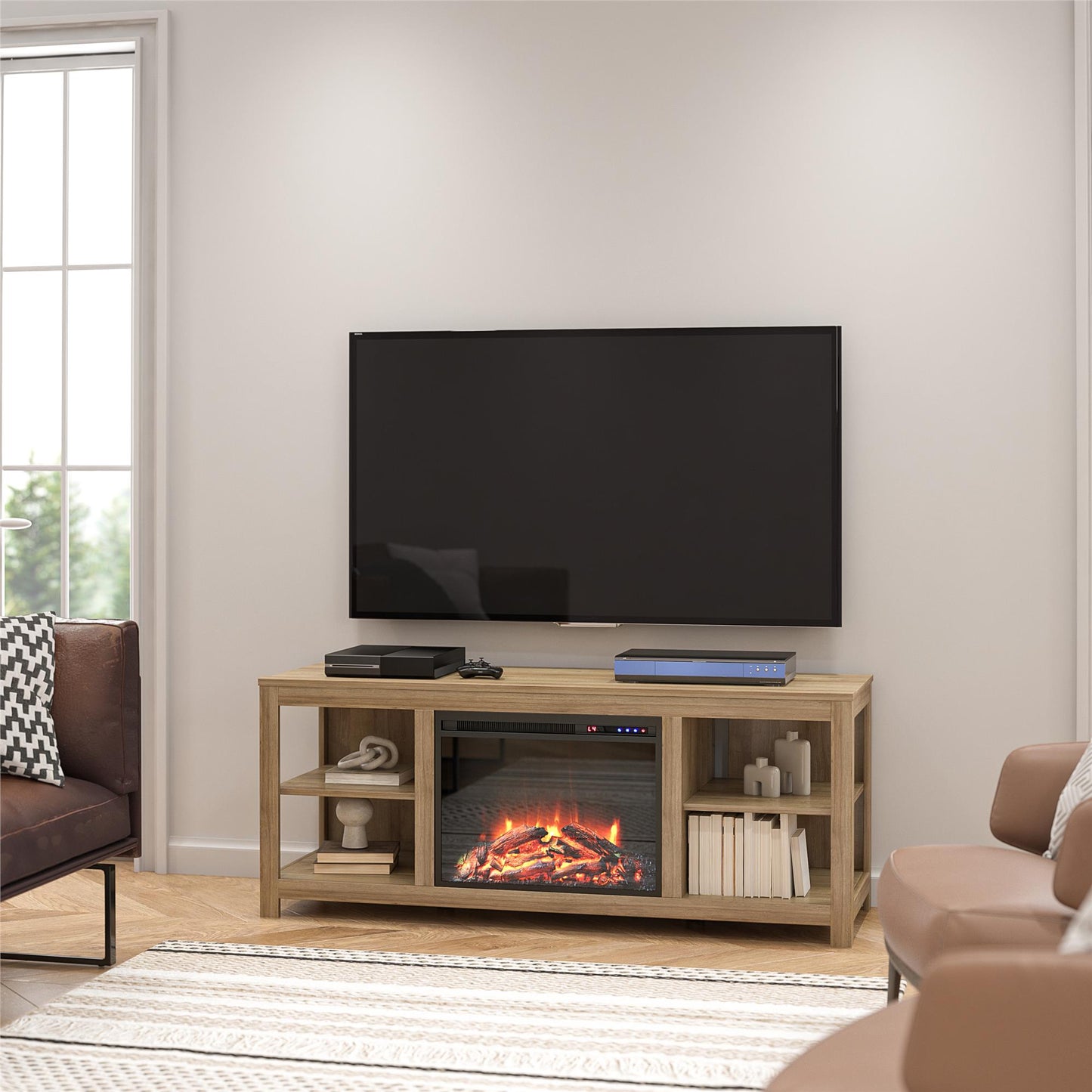 Melville Electric Fireplace Console TV Stand for TVs up to 74" - Natural