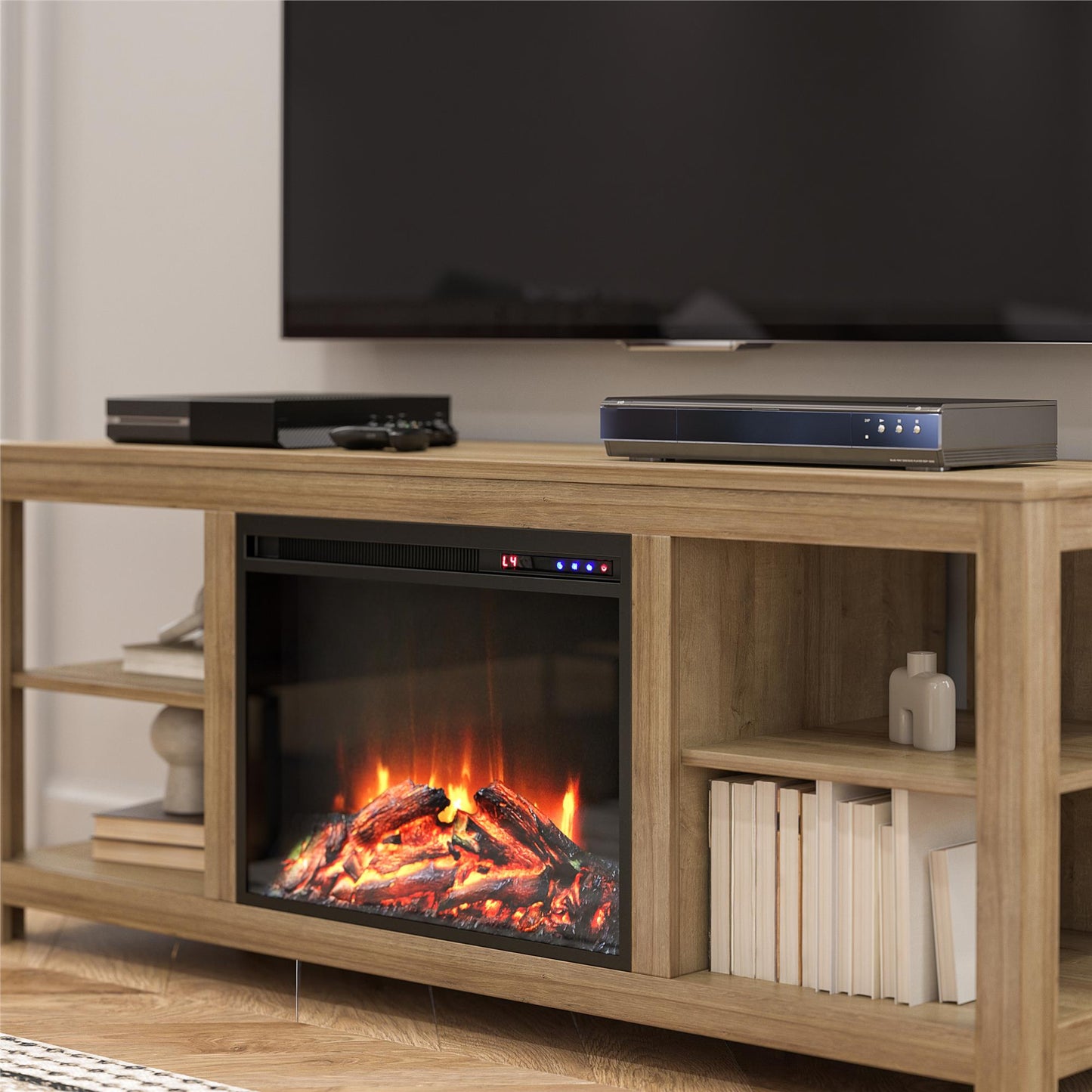 Melville Electric Fireplace Console TV Stand for TVs up to 74" - Natural