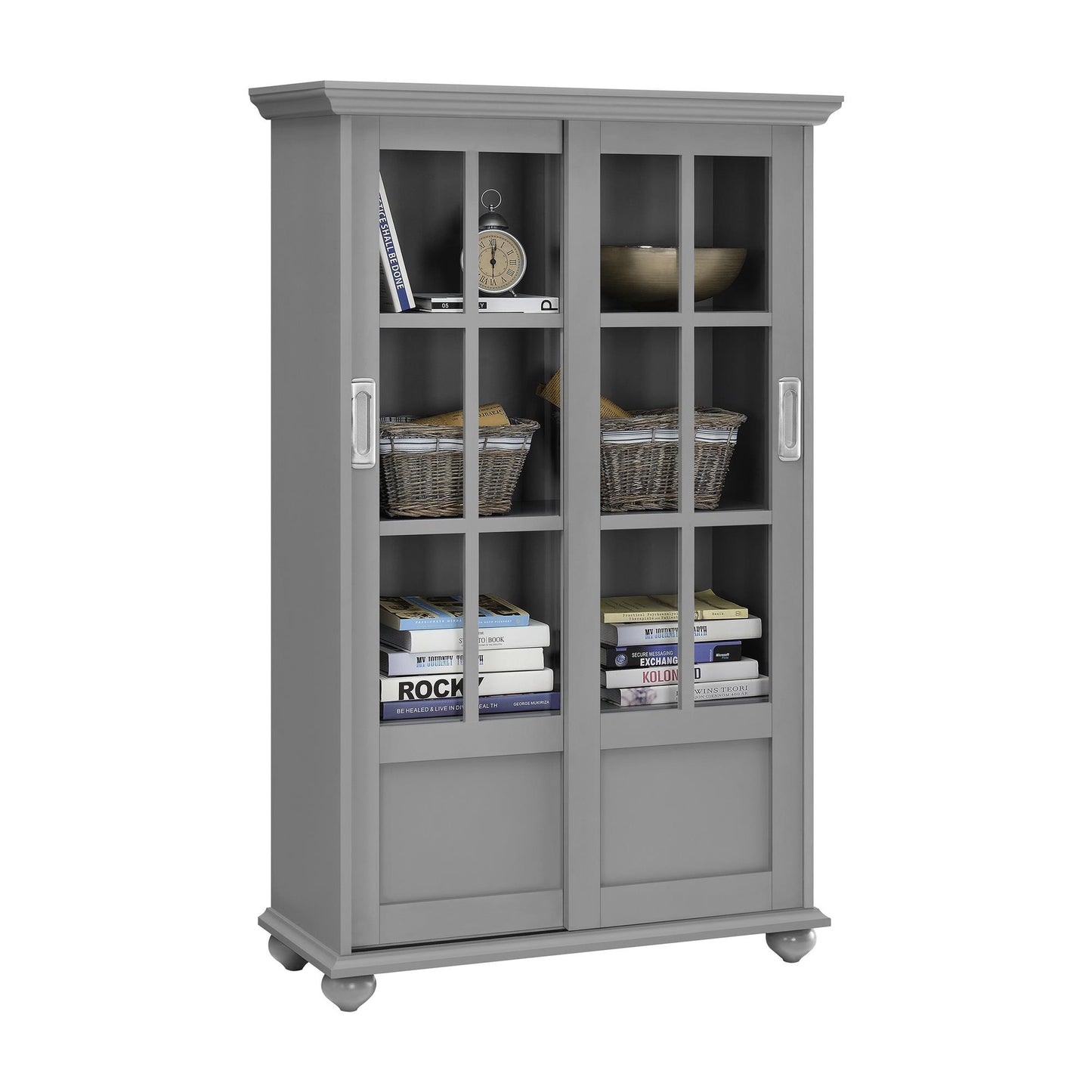 Aaron Lane Bookcase with Sliding Glass Doors - Gray