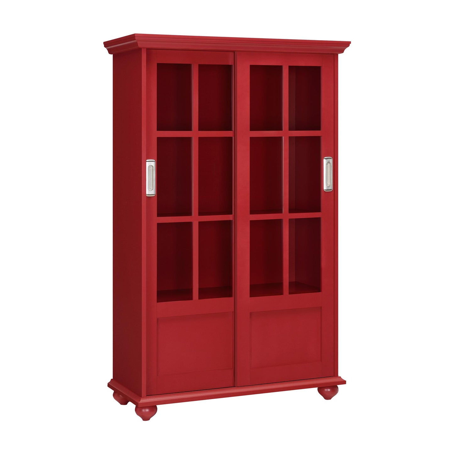 Aaron Lane Tall Bookcase with 2 Sliding Glass Doors - Red