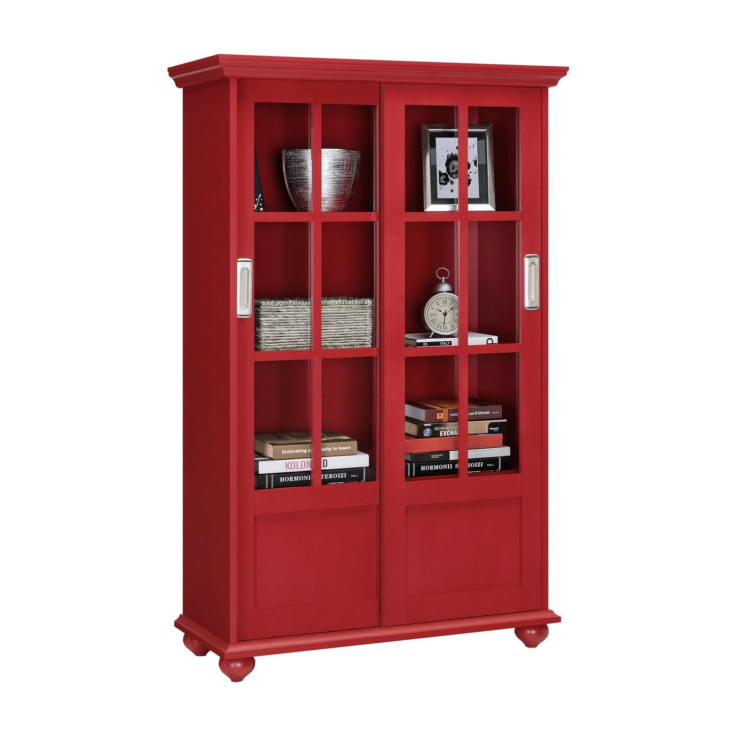 Aaron Lane Tall Bookcase with 2 Sliding Glass Doors - Red