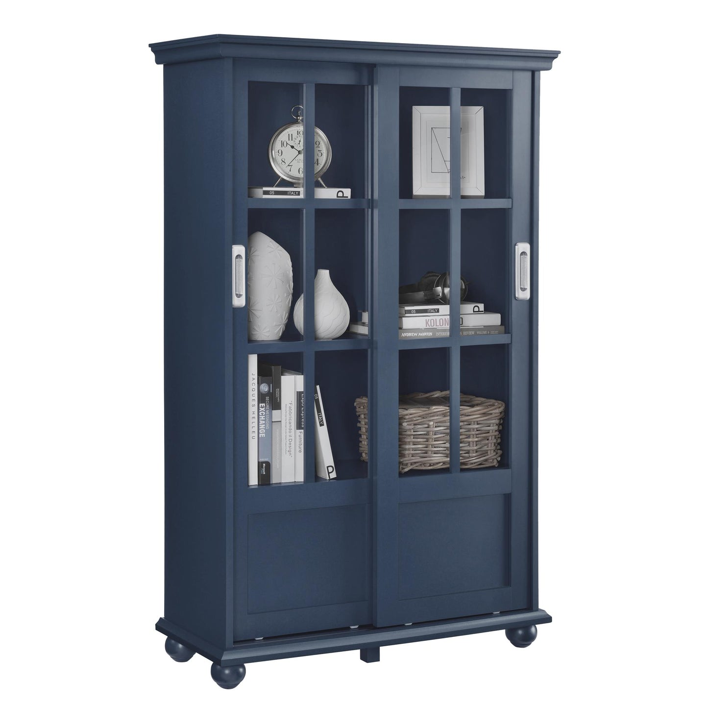 Aaron Lane Tall Bookcase with 2 Sliding Glass Doors - Blue
