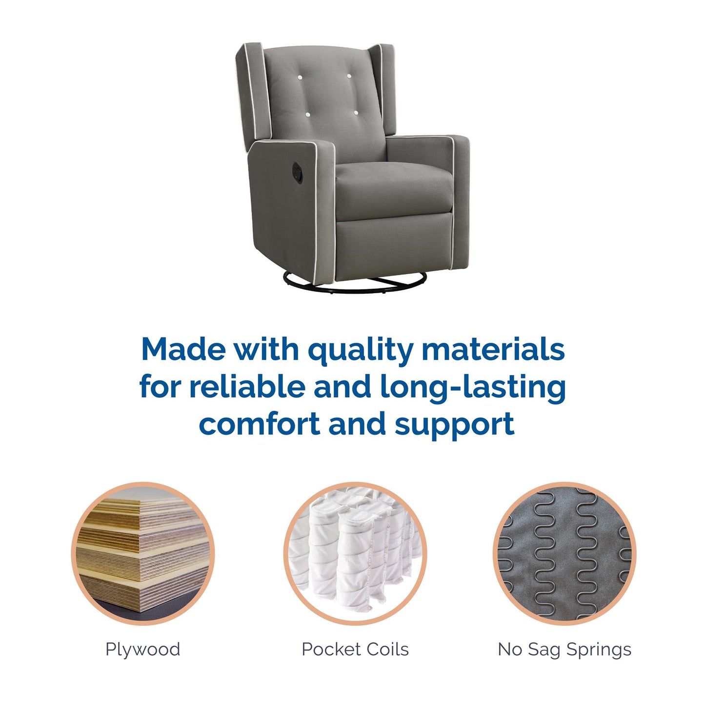 Mikayla Swivel Glider Recliner Chair Pocket Coil Seating - Gray