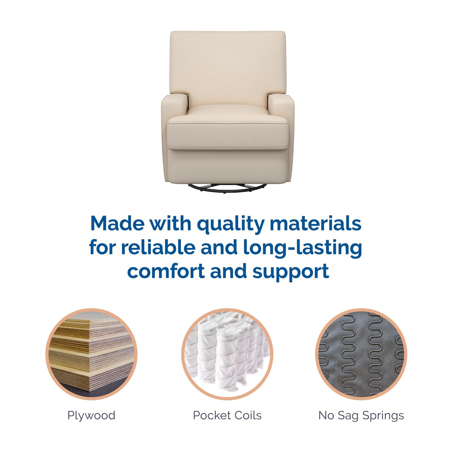 Rylan Upholstered Swivel Glider Recliner Chair with Square Back - Beige