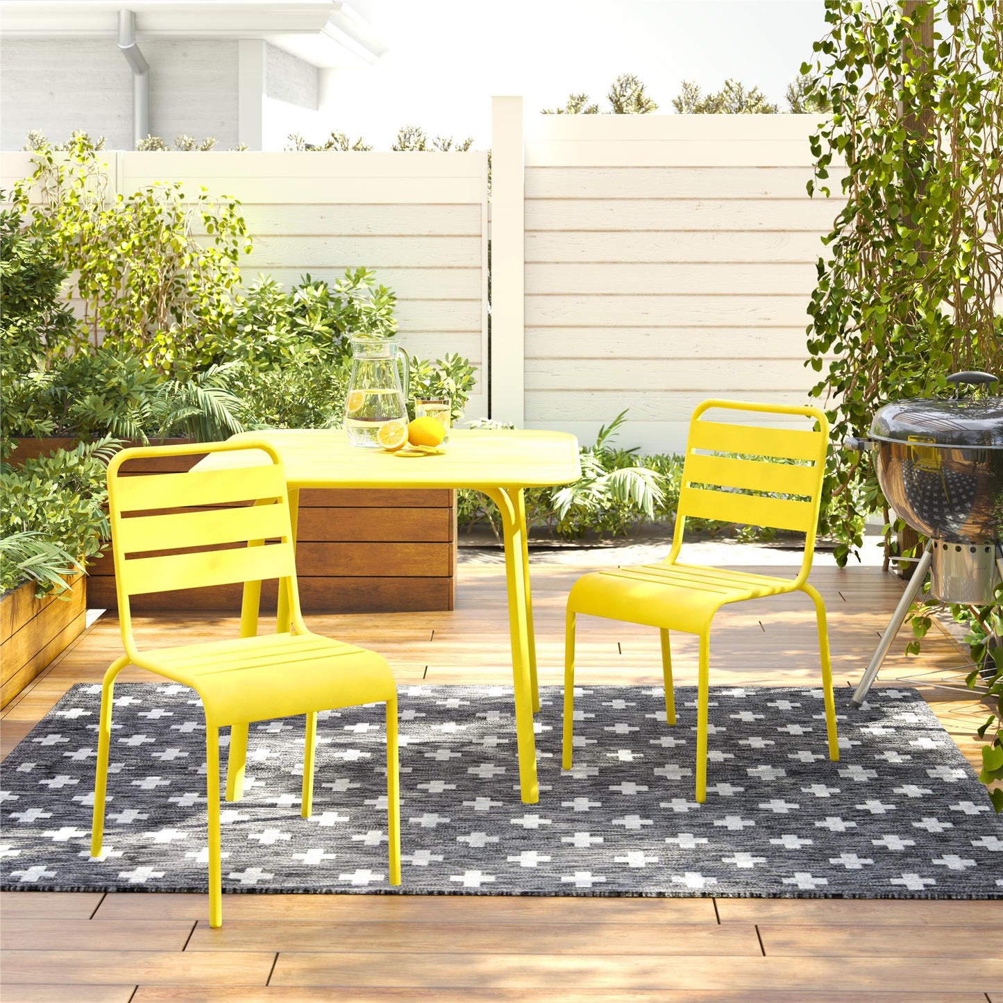 Poolside Gossip June Outdoor/Indoor Stacking Dining Chairs Set - Yellow - 2-Pack