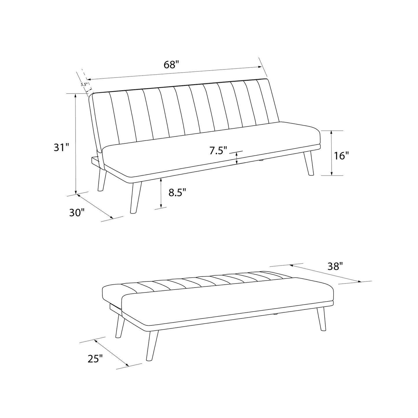 Brittany Armless Futon - White