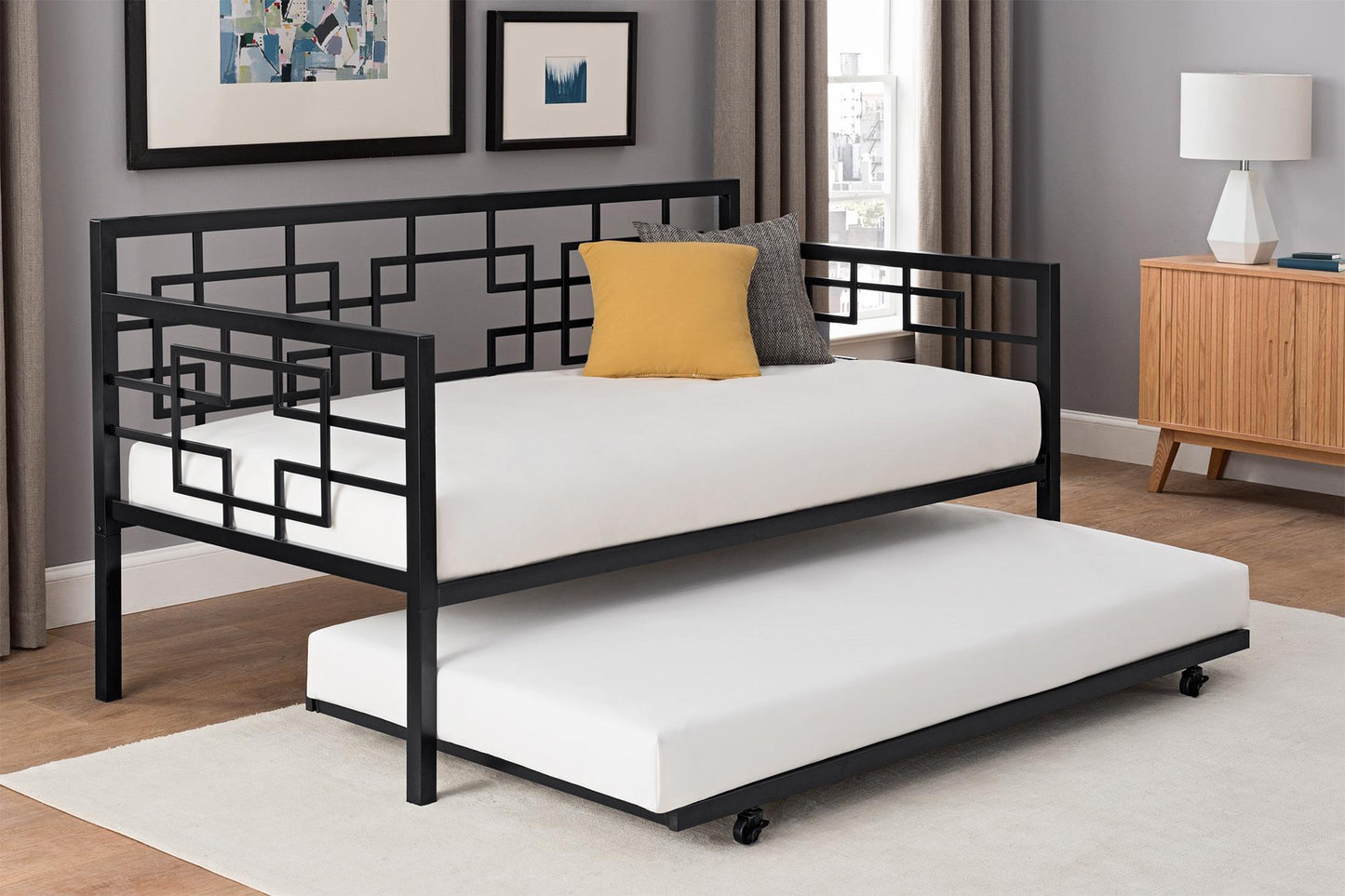 Better Homes & Gardens Twin Daybed with Trundle, Black Metal - Black