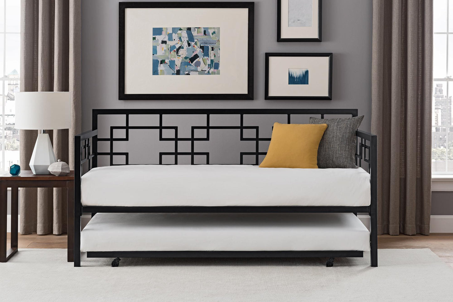 Better Homes & Gardens Twin Daybed with Trundle, Black Metal - Black