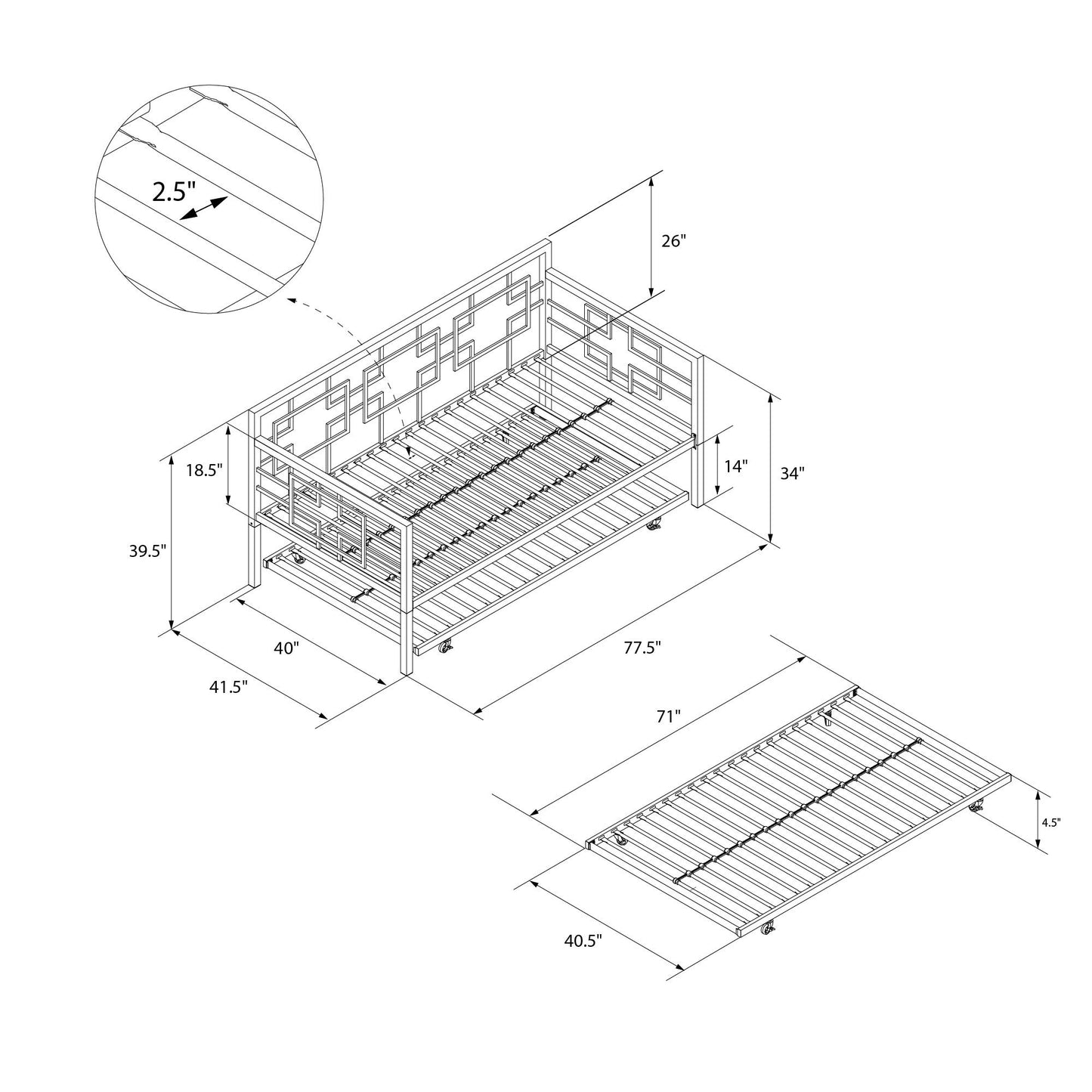 Better Homes & Gardens Twin Daybed with Trundle, Black Metal - Black