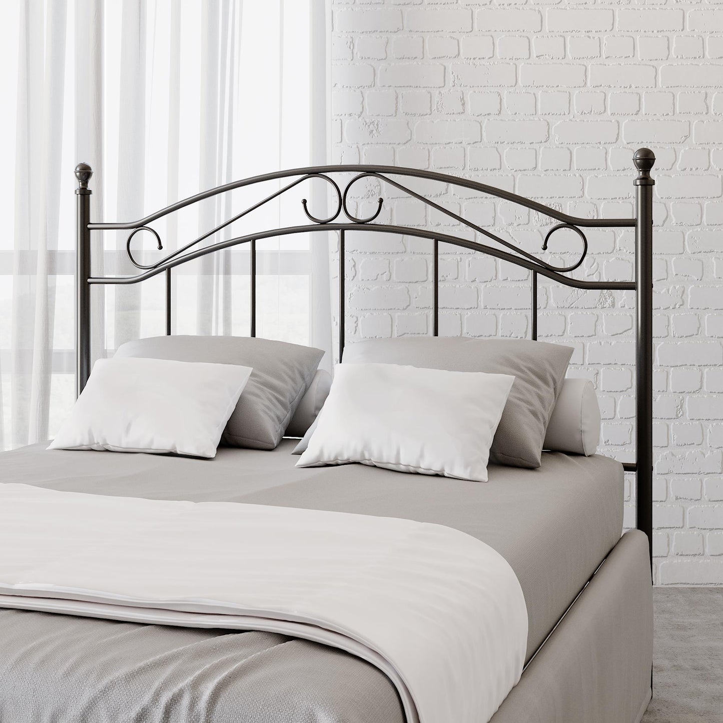 Mainstays Full/Queen Metal Headboard with Delicate Detailing, Black - Black