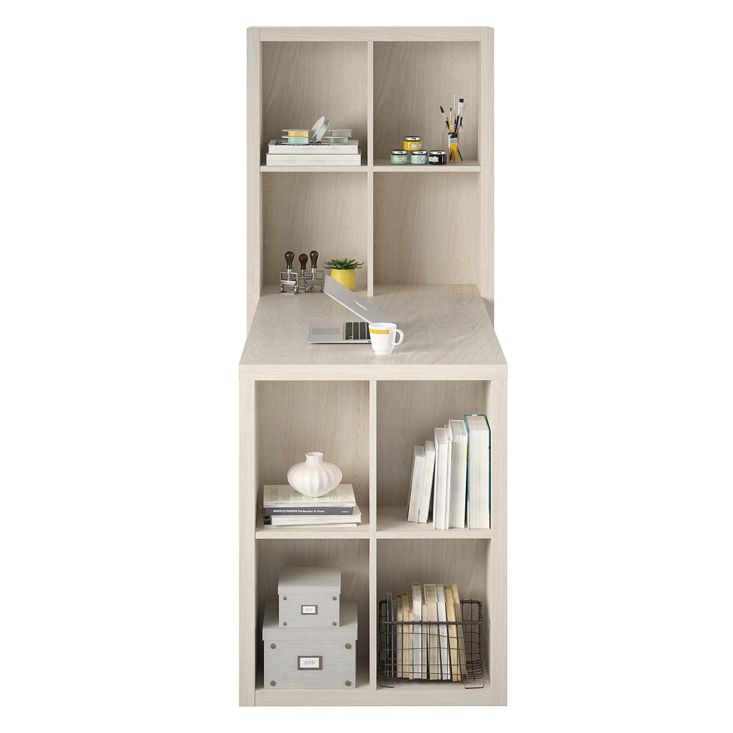 London Hobby Bookcase and Crafting Desk with Cubbies - Ivory Oak