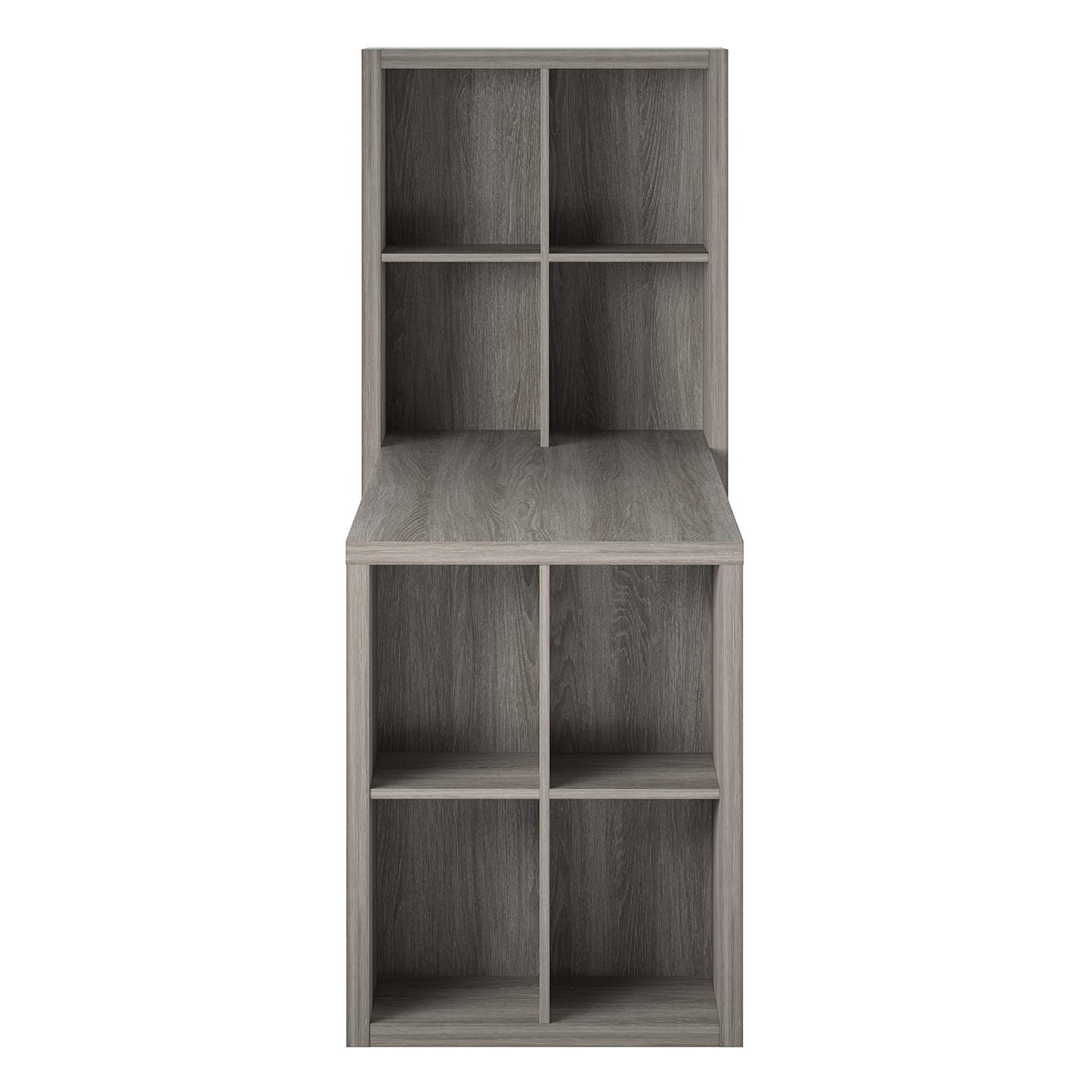 London Hobby Bookcase and Crafting Desk with Cubbies - Gray Oak