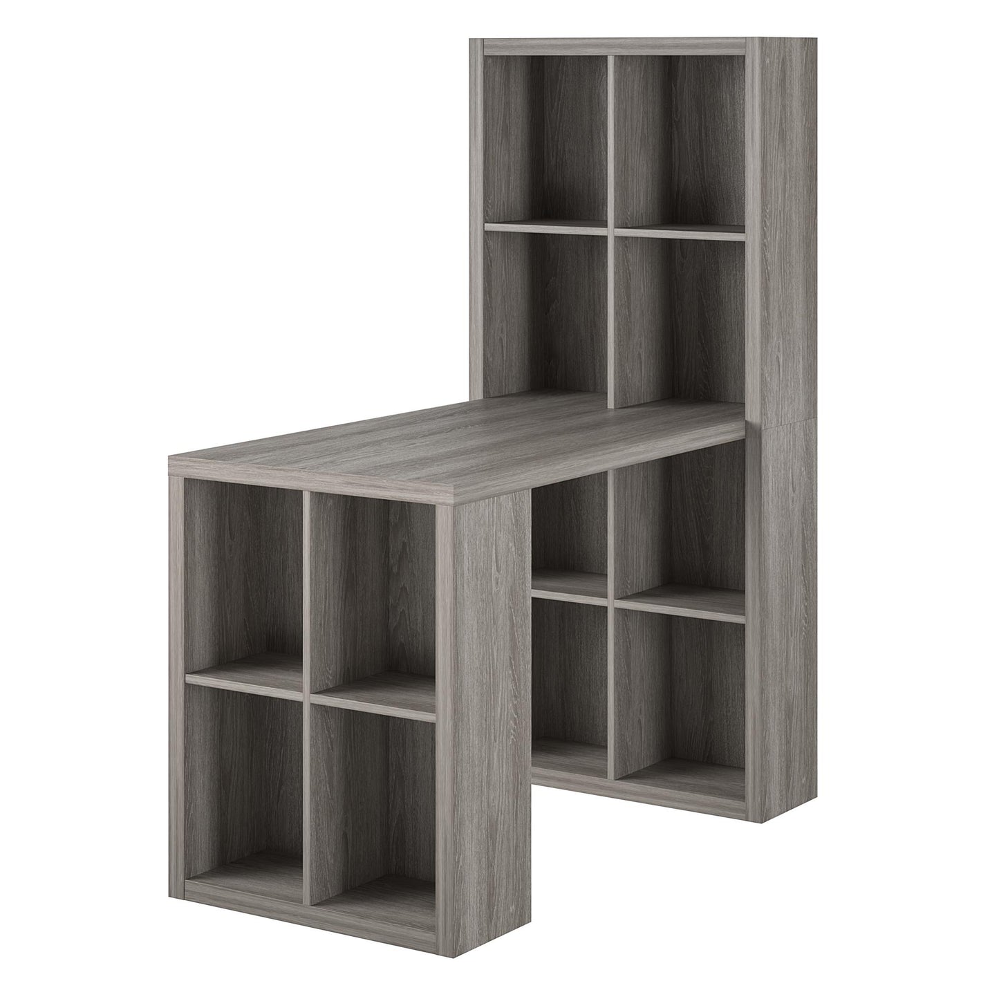London Hobby Bookcase and Crafting Desk with Cubbies - Gray Oak