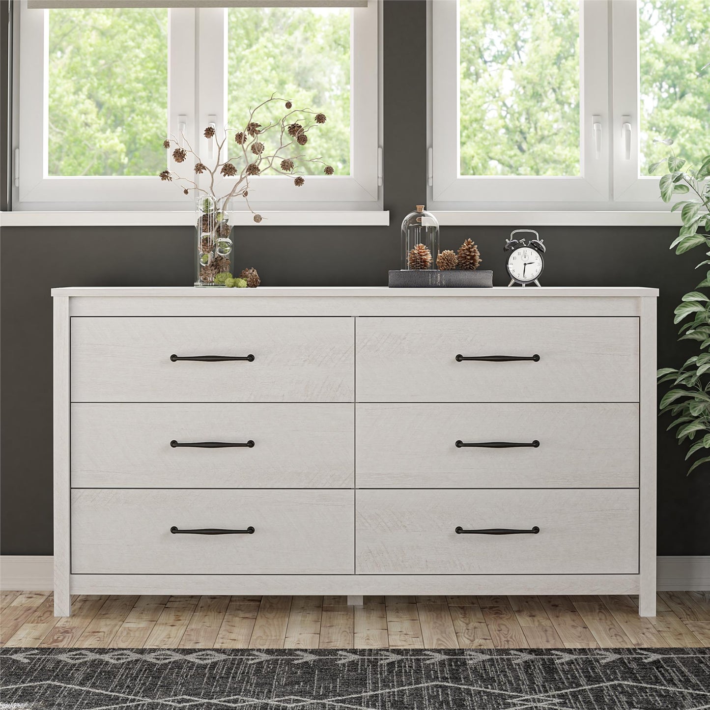 Augusta 6 Drawer Wide Dresser with Easy SwitchLock™ Assembly, Ivory Oak - Ivory Oak