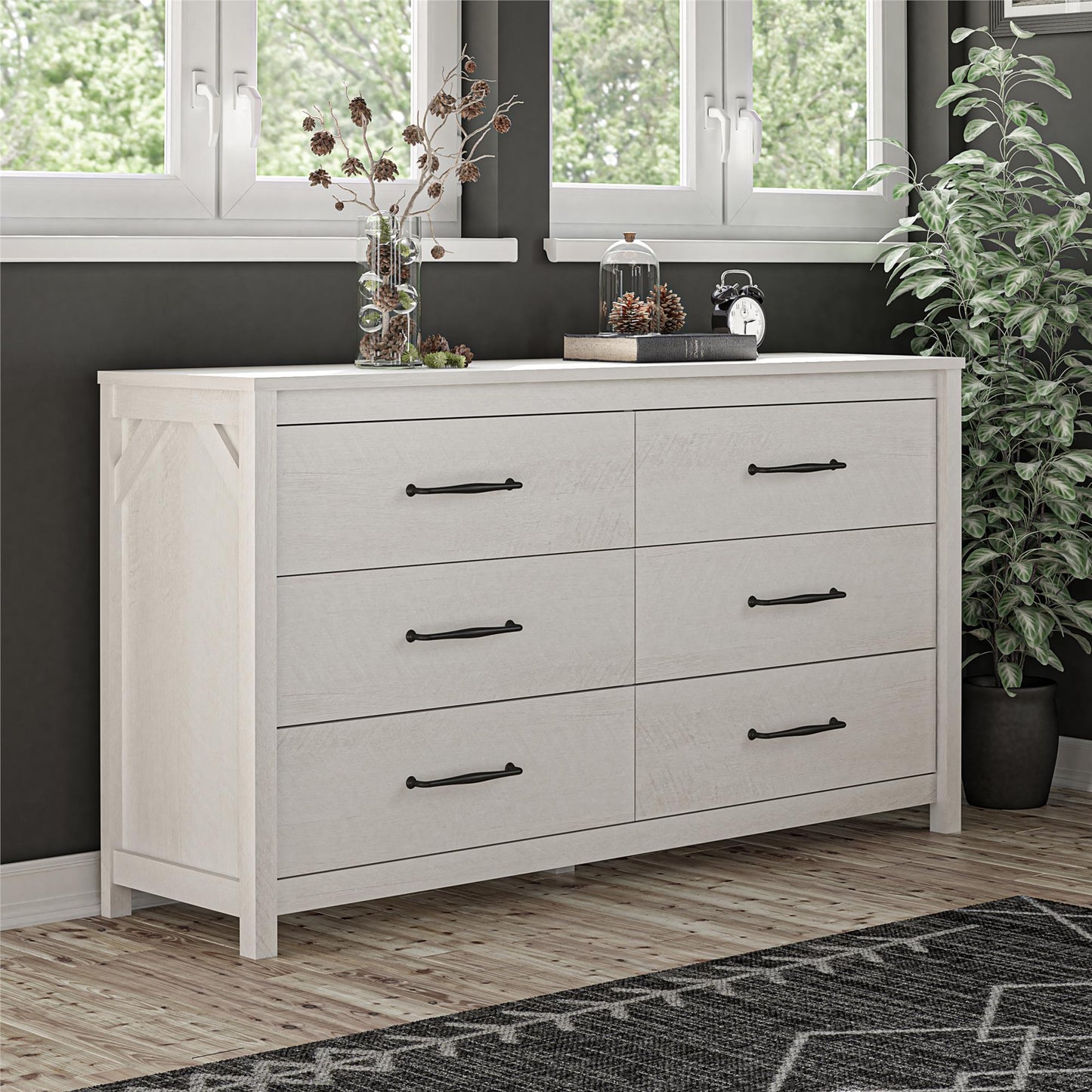 Augusta 6 Drawer Wide Dresser with Easy SwitchLock™ Assembly, Ivory Oak - Ivory Oak