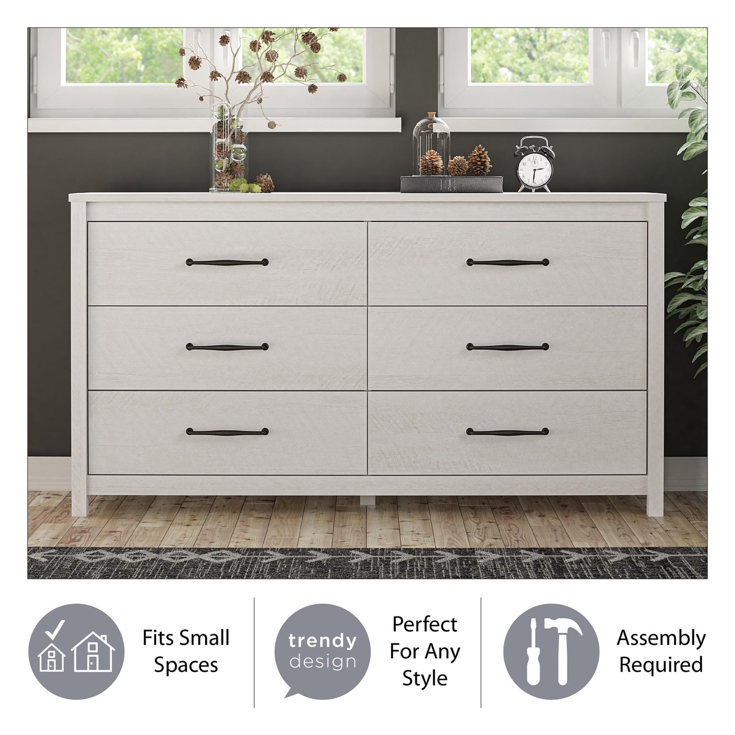 Augusta 6 Drawer Wide Dresser with Easy SwitchLock™ Assembly, Ivory Oak - Ivory Oak