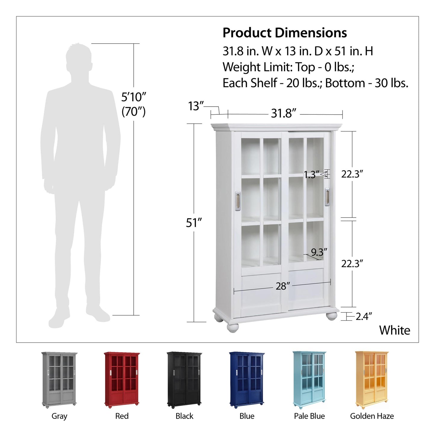 Aaron Lane Tall Bookcase with 2 Sliding Glass Doors - Sunlight Yellow