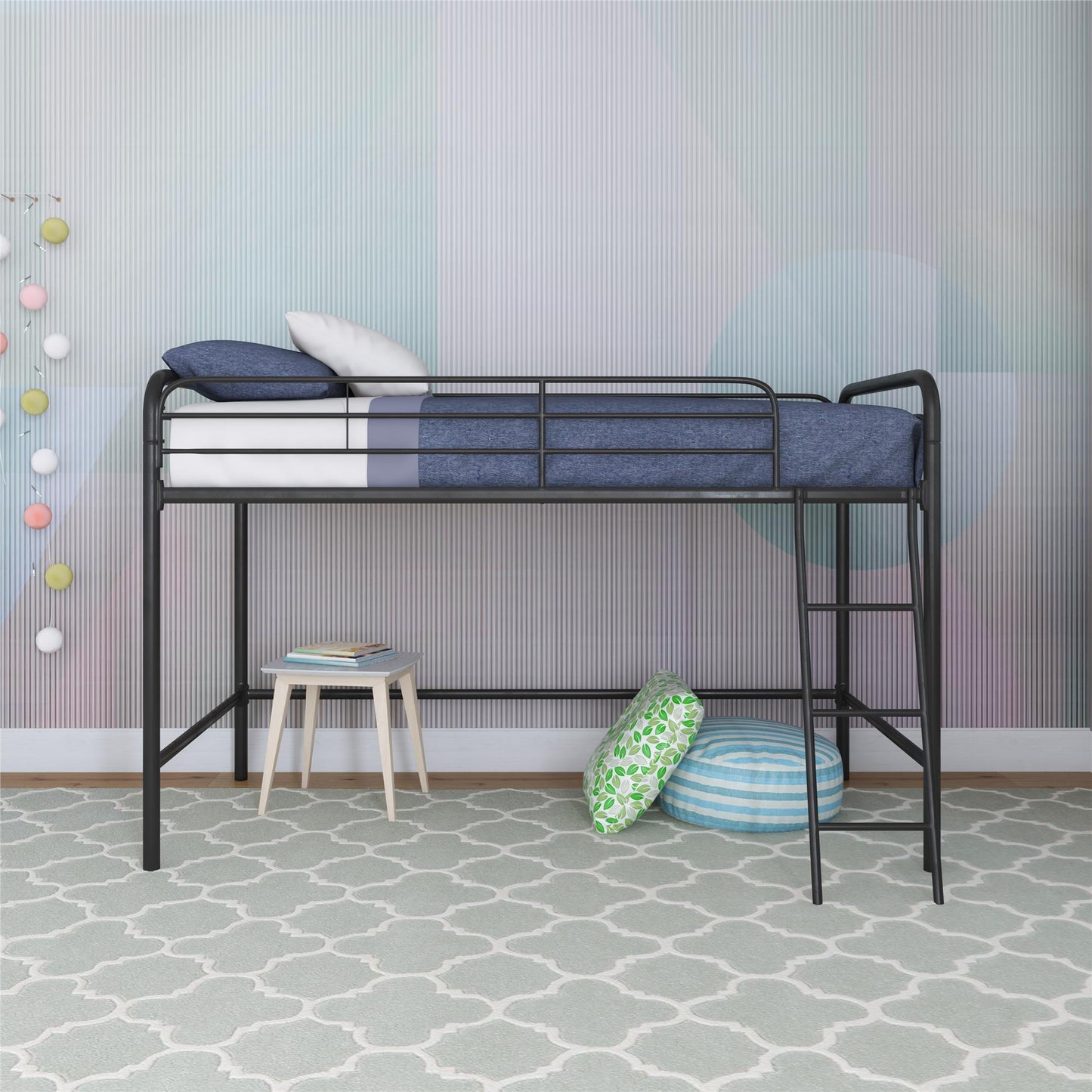 Jett Junior Loft Bed with Metal Frame and Built-In Ladder - Black - Twin