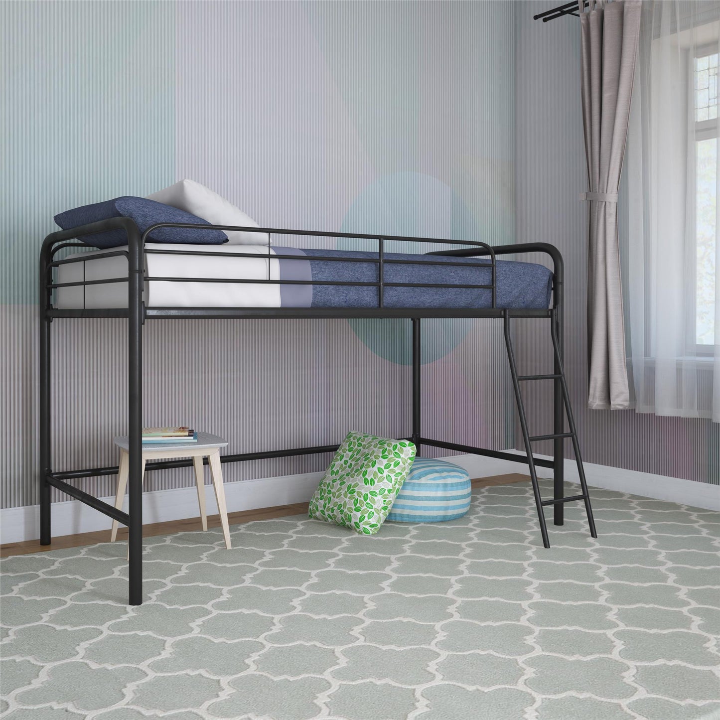 Jett Junior Loft Bed with Metal Frame and Built-In Ladder - Black - Twin