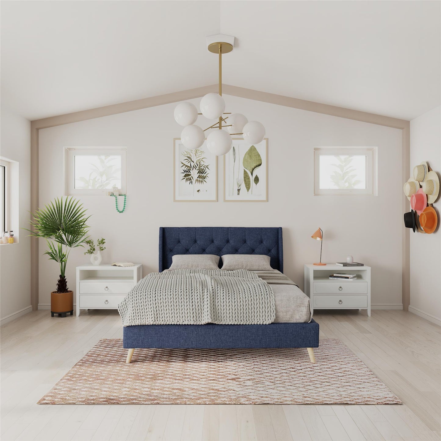 Her Majesty Bed - Blue Linen - Full