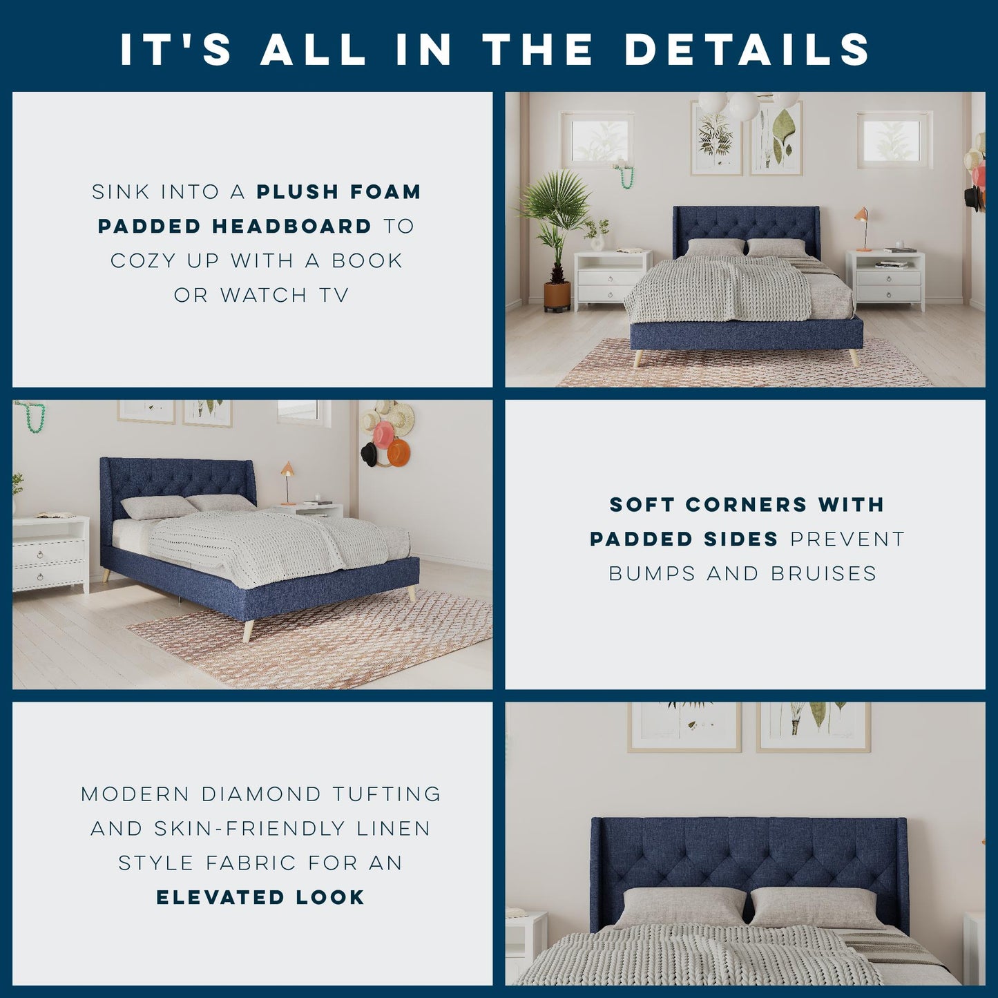 Her Majesty Bed - Blue Linen - Full