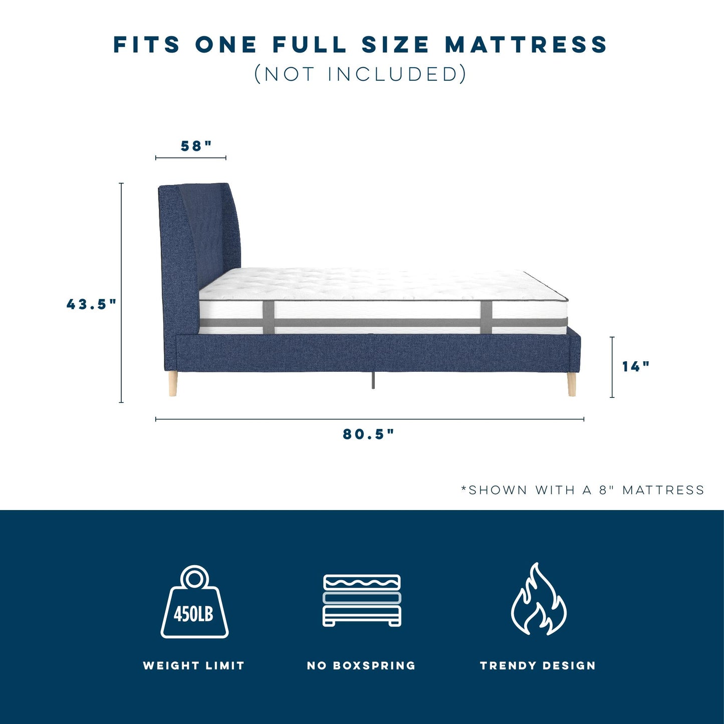 Her Majesty Bed - Blue Linen - Full