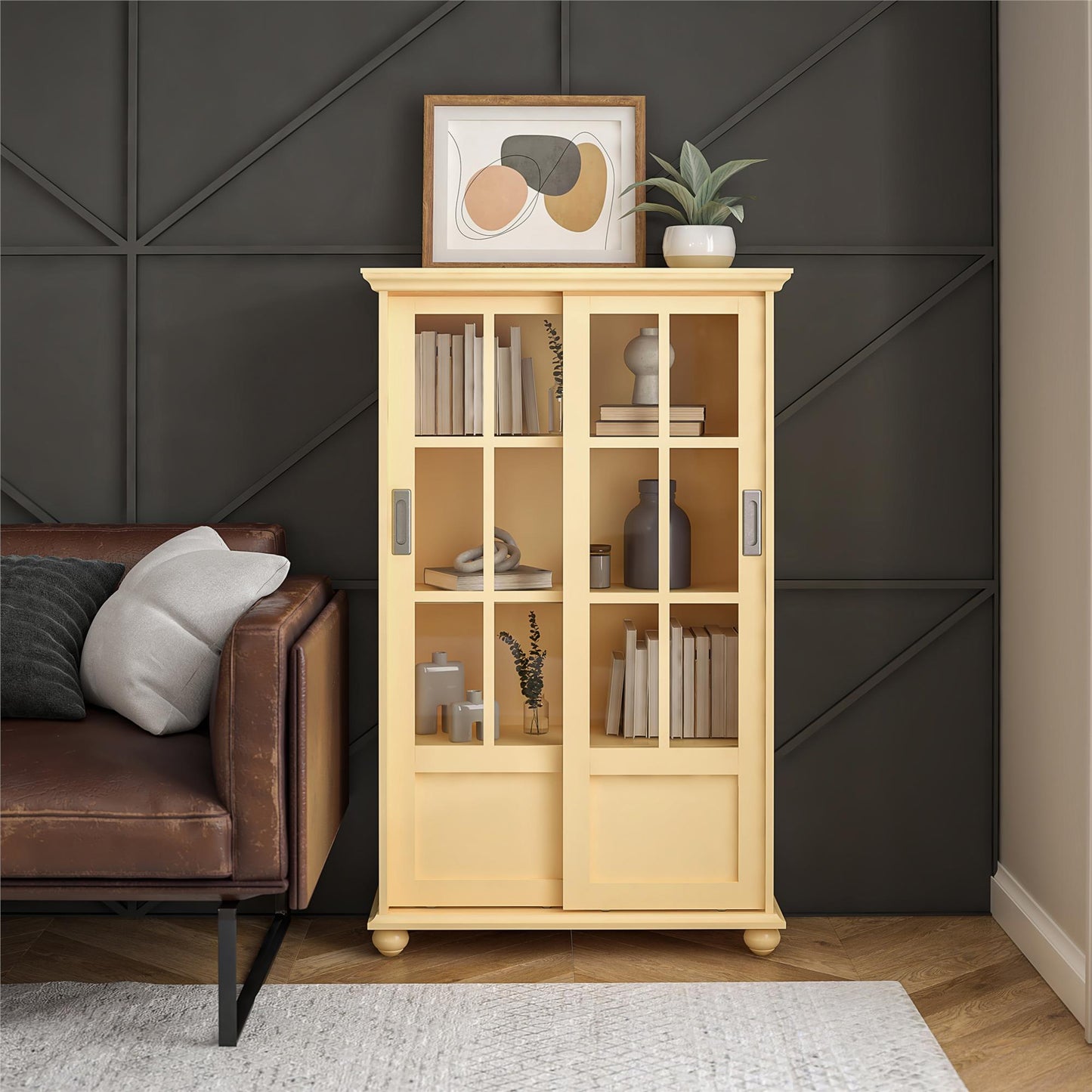 Aaron Lane Tall Bookcase with 2 Sliding Glass Doors - Sunlight Yellow