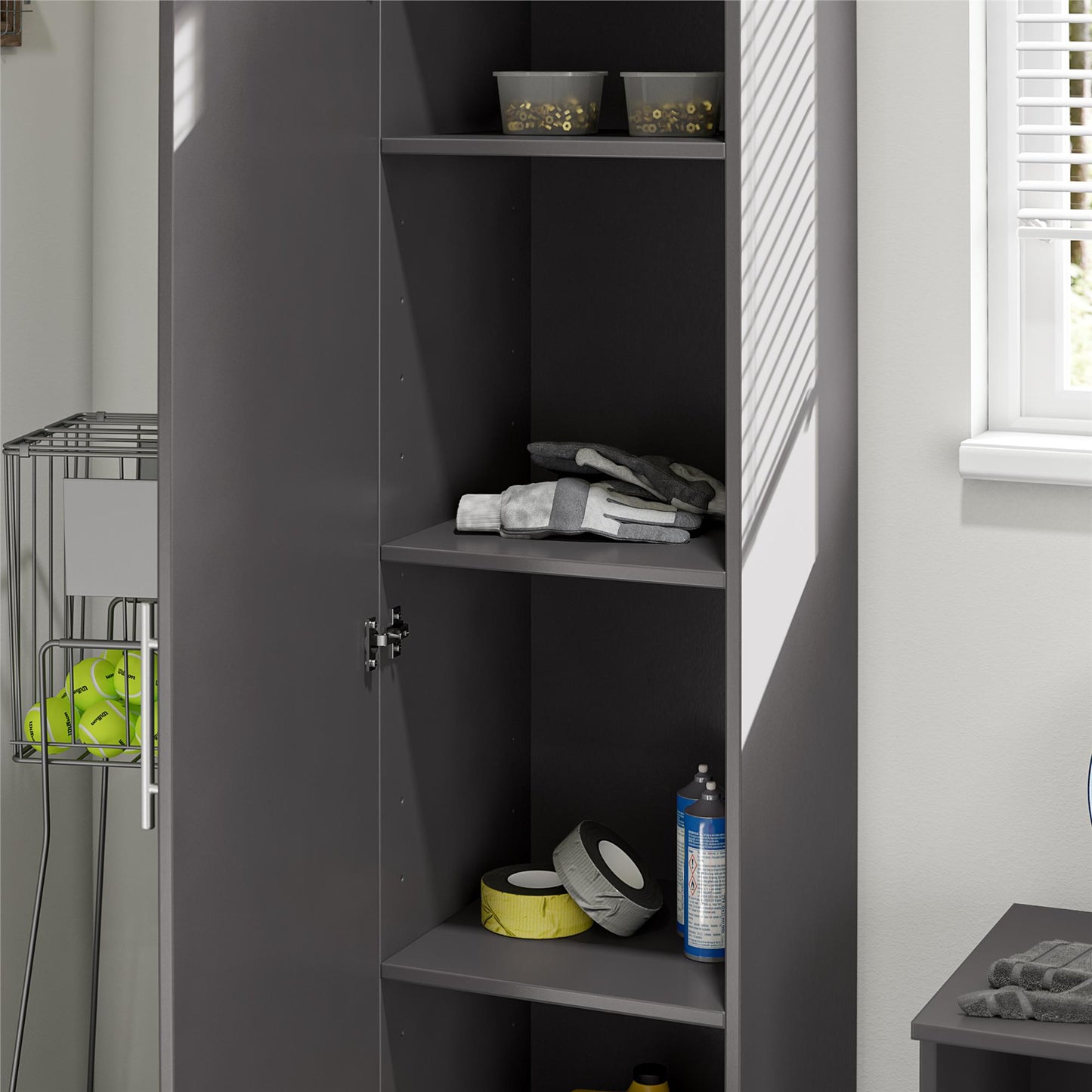 Camberly 60" Tall Storage Cabinet with 4 Shelves and Adjustable Feet - Graphite Grey