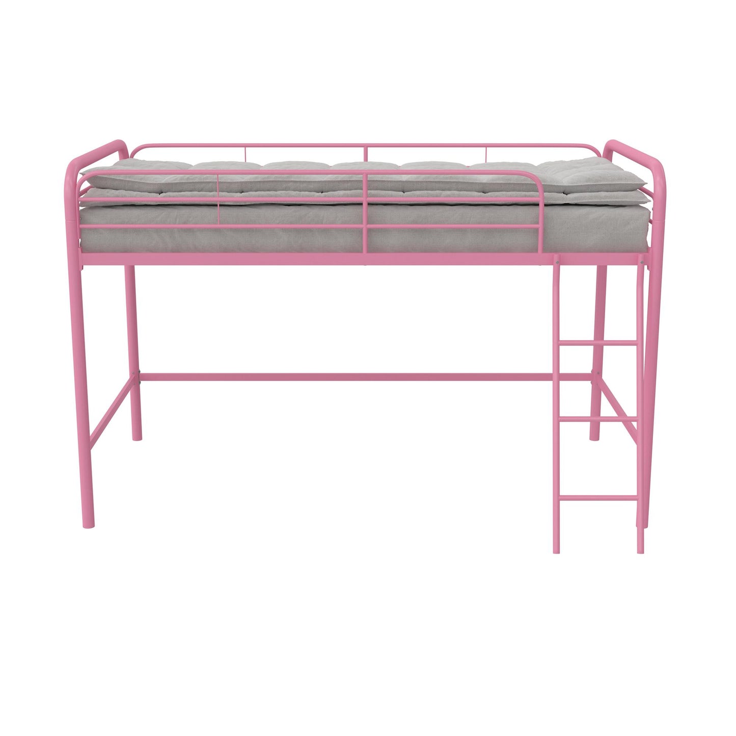 Jett Junior Loft Bed with Metal Frame and Built-In Ladder - Pink - Twin