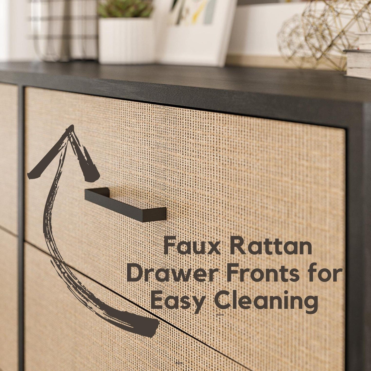 Kelly Nightstand, Faux Rattan & Black Oak - Black Oak