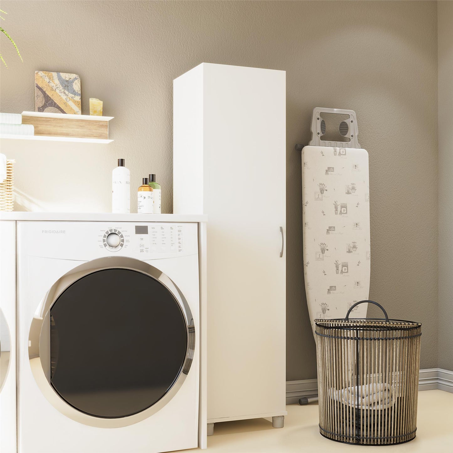 Basin 60" Tall Storage Cabinet with 4 Shelves and Adjustable Feet - White