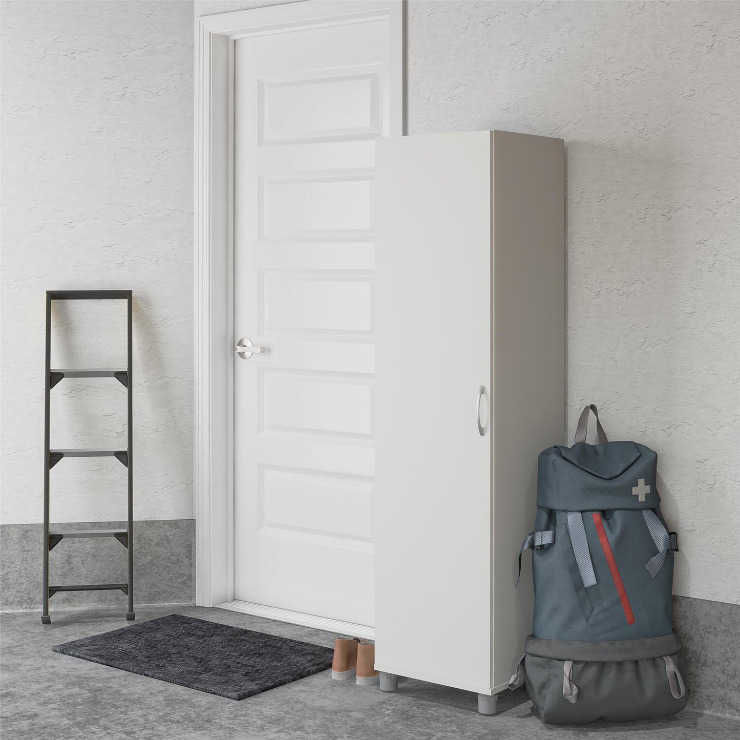 Basin 60" Tall Storage Cabinet with 4 Shelves and Adjustable Feet - White