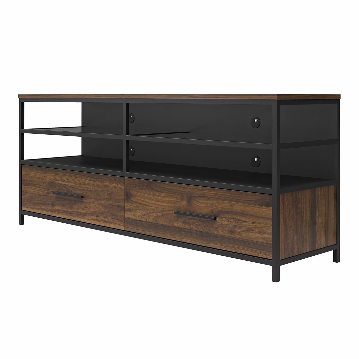 Structure Mixed Media TV Stand with 4 Shelves and 2 Drawers for TVs up to 60 Inches - Columbia Walnut
