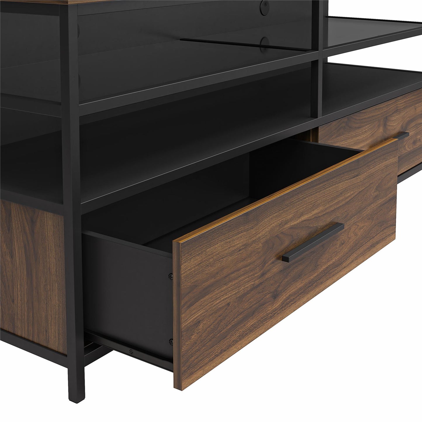 Structure Mixed Media TV Stand with 4 Shelves and 2 Drawers for TVs up to 60 Inches - Columbia Walnut