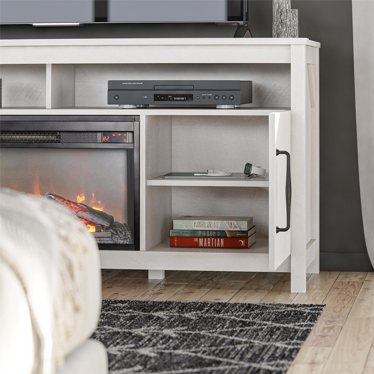 Augusta Electric Fireplace and TV Console for TVs up to 65 Inches - Ivory Oak
