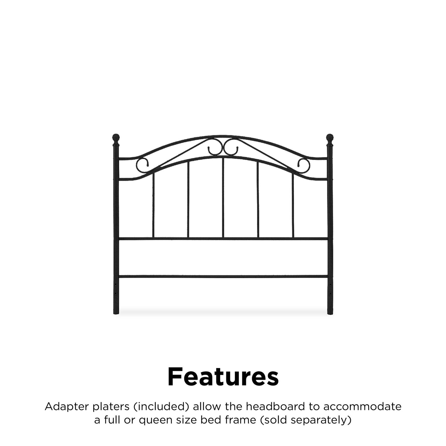 Mainstays Full/Queen Metal Headboard with Delicate Detailing, Black - Black