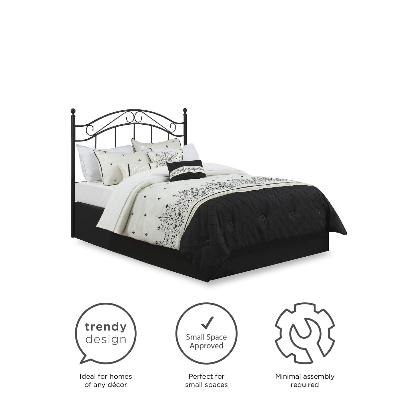 Mainstays Full/Queen Metal Headboard with Delicate Detailing, Black - Black