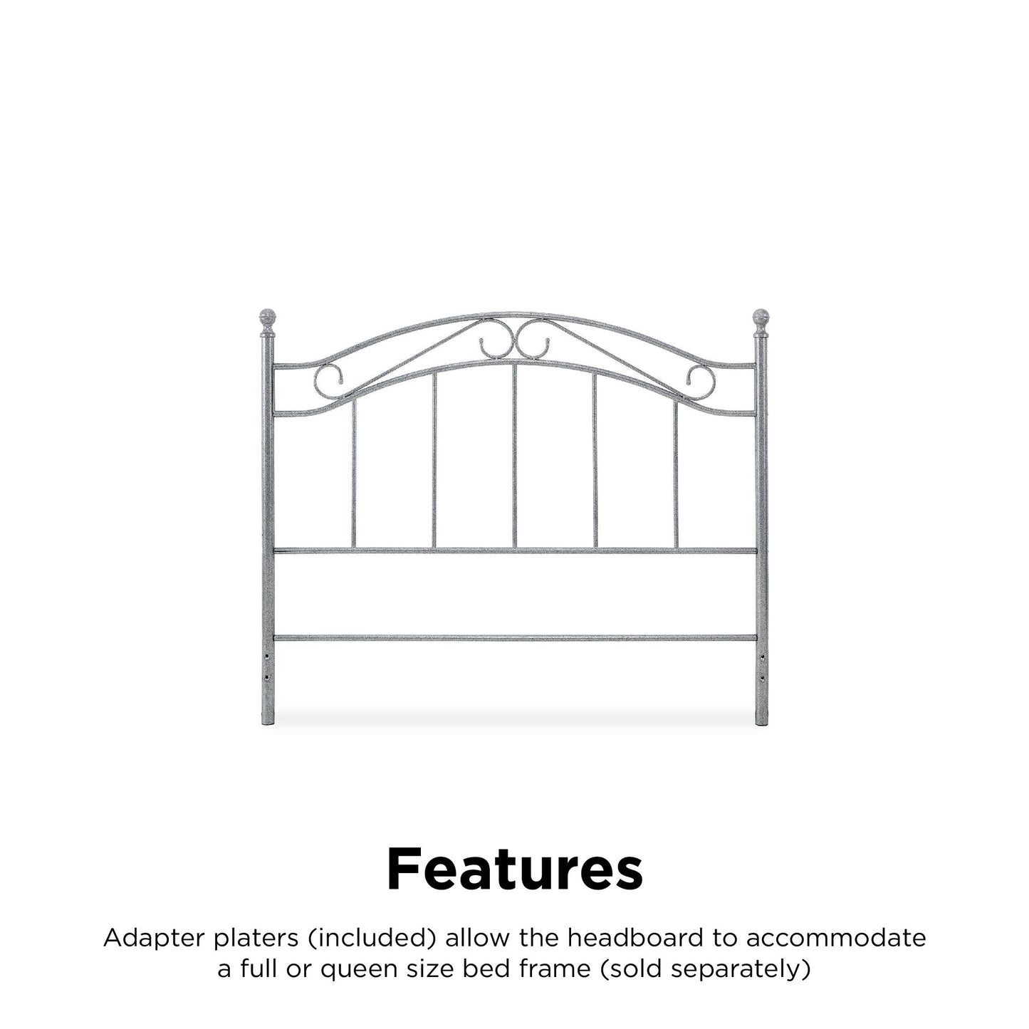 Mainstays Metal Headboard, Full and Queen Size Frame, Pewter - Pewter