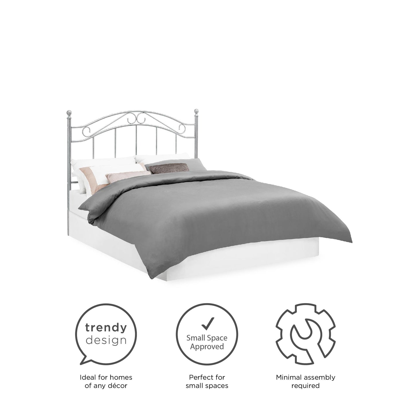 Mainstays Metal Headboard, Full and Queen Size Frame, Pewter - Pewter