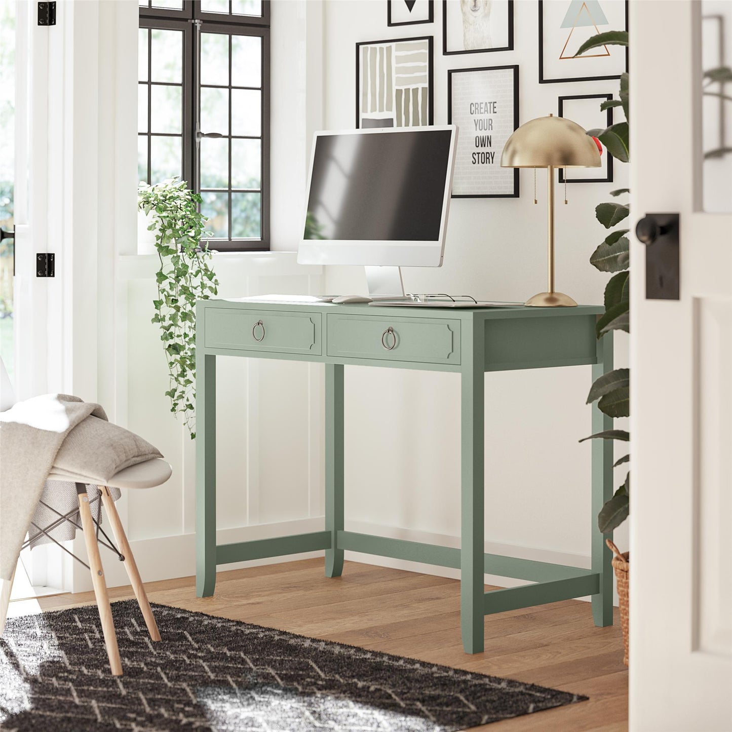 Her Majesty 2 Drawer Writing Desk, Pale Green - Pale Green