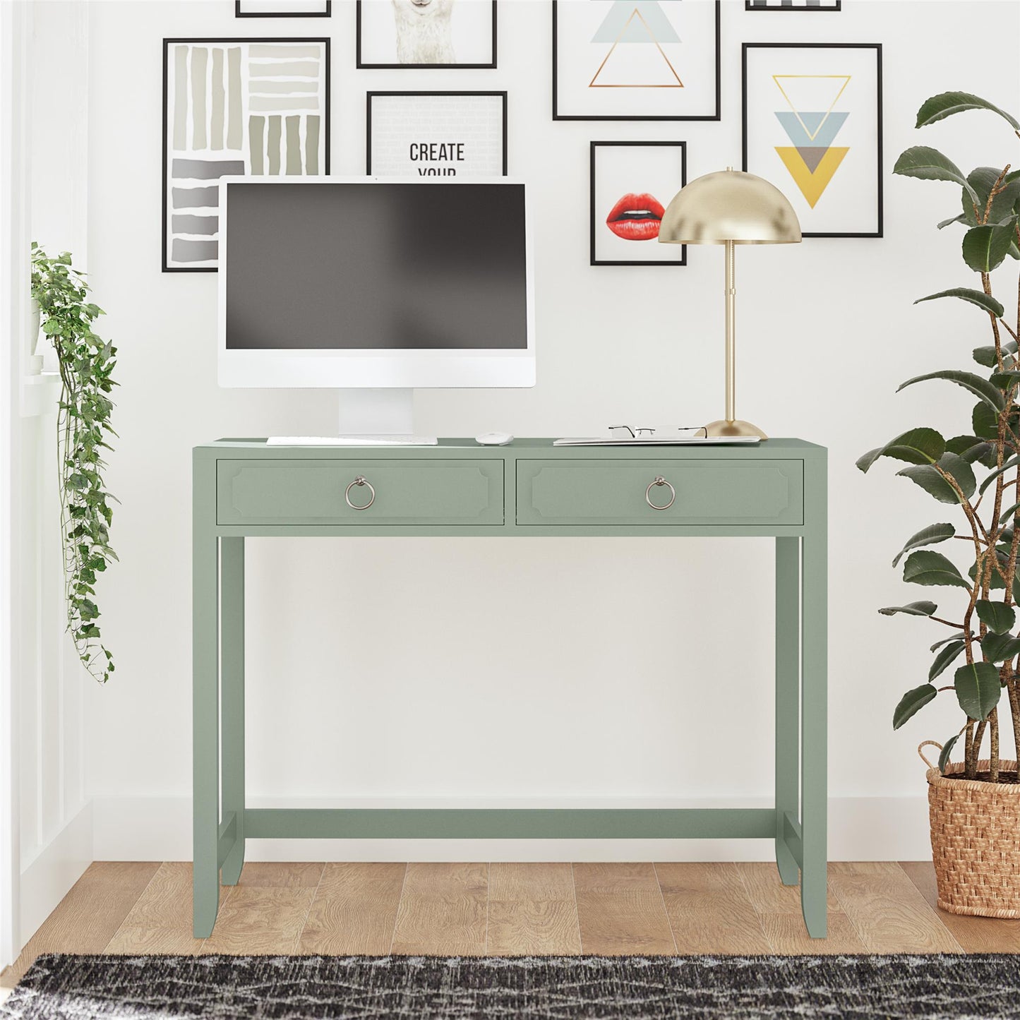 Her Majesty 2 Drawer Writing Desk, Pale Green - Pale Green