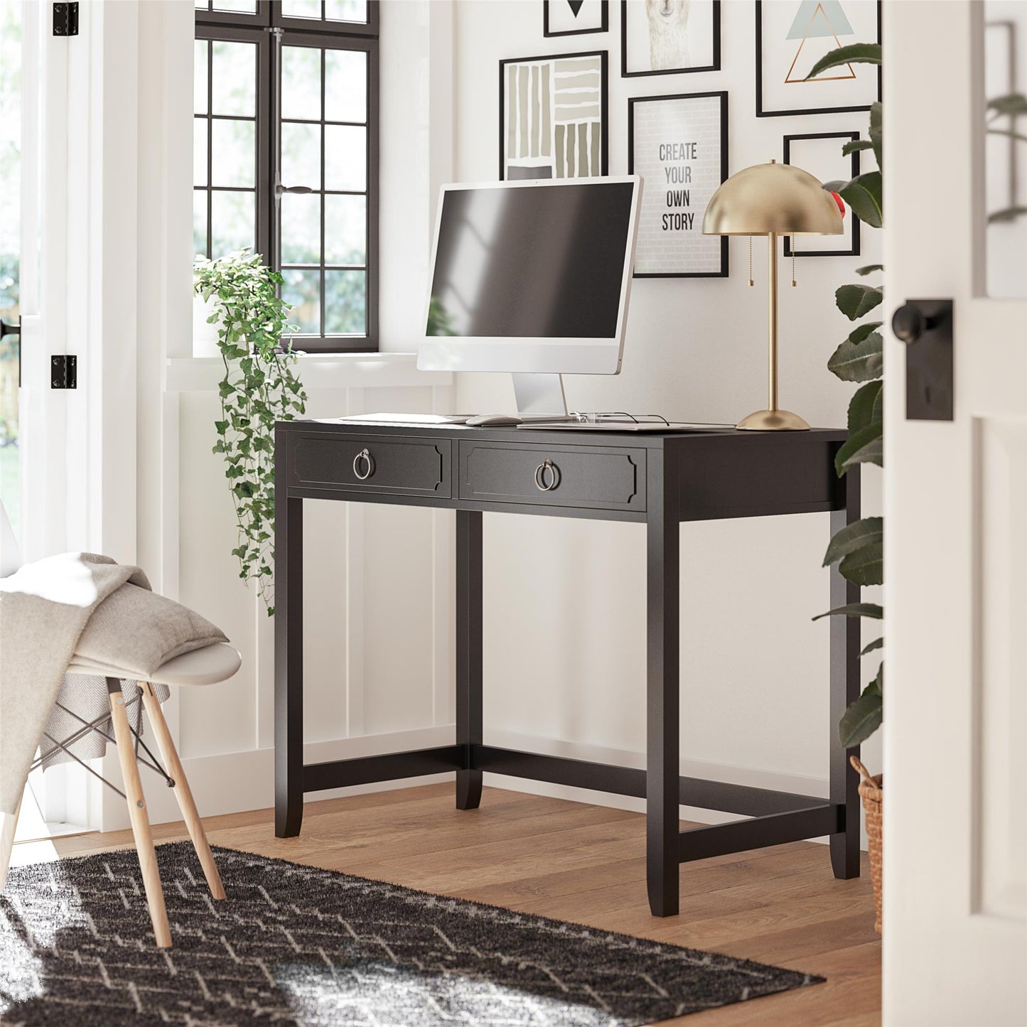 Her Majesty 2 Drawer Writing Desk, Black - Black