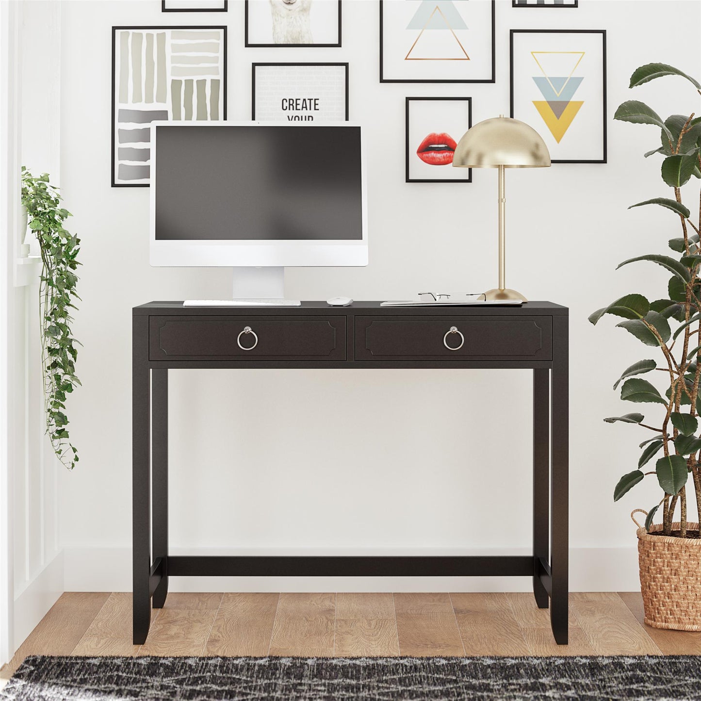 Her Majesty 2 Drawer Writing Desk, Black - Black