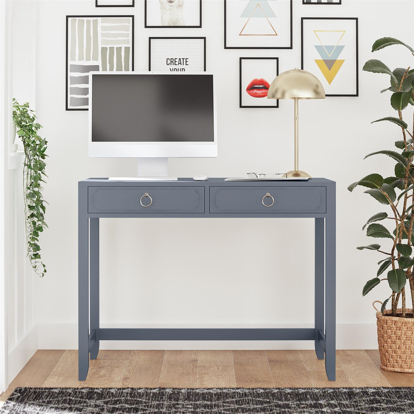 Her Majesty 2 Drawer Writing Desk, Blue - Blue