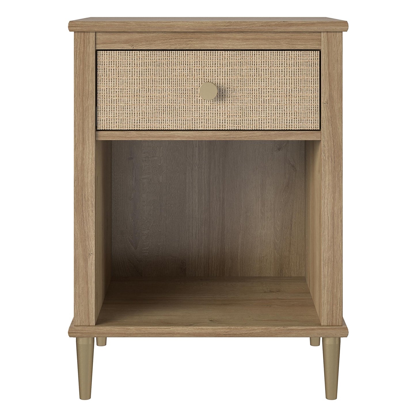 Shiloh Faux Rattan Nightstand with Drawer and Lower Shelf - Natural