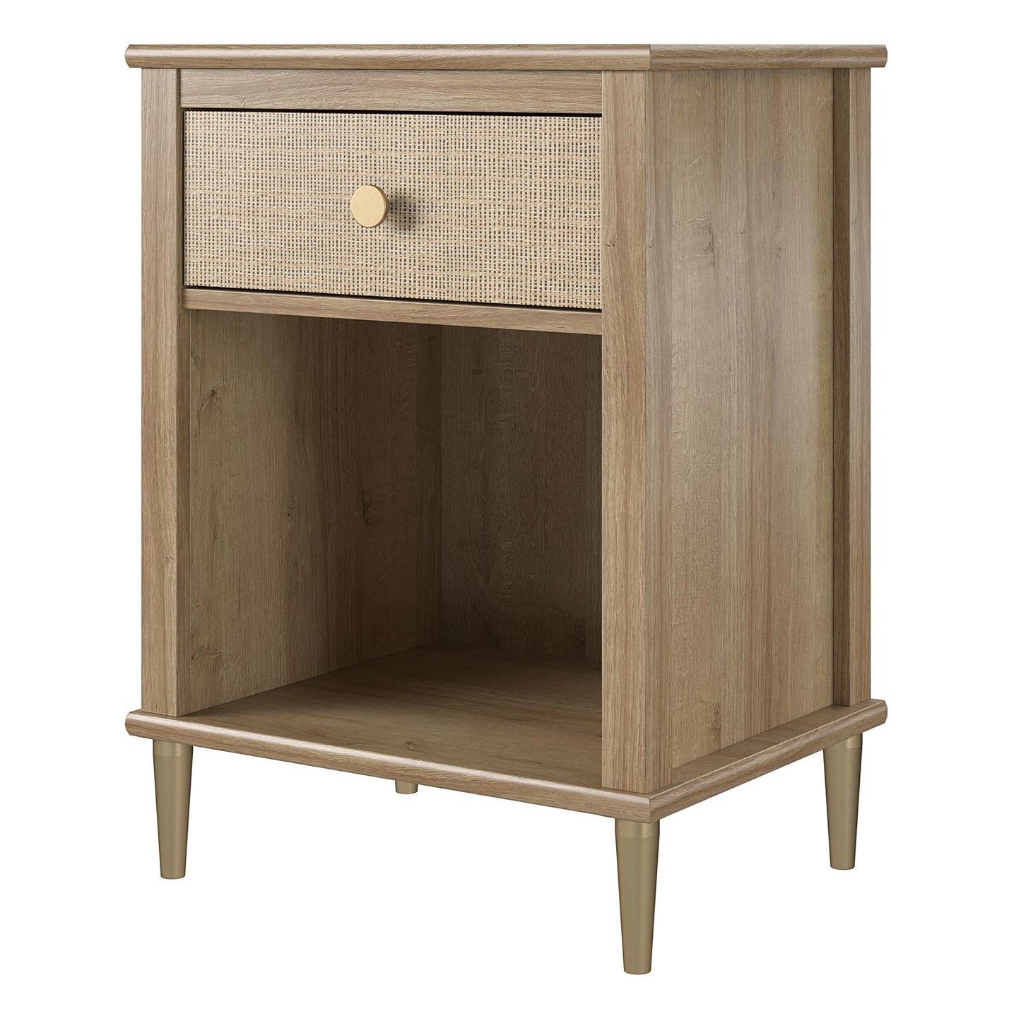 Shiloh Faux Rattan Nightstand with Drawer and Lower Shelf - Natural