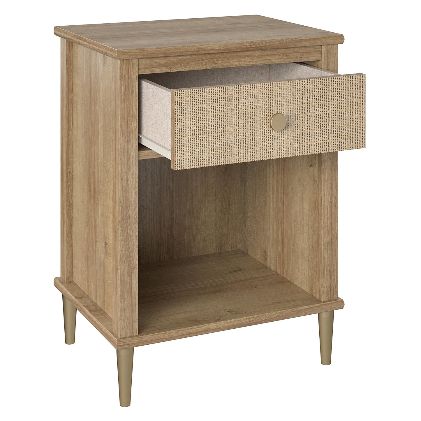 Shiloh Faux Rattan Nightstand with Drawer and Lower Shelf - Natural