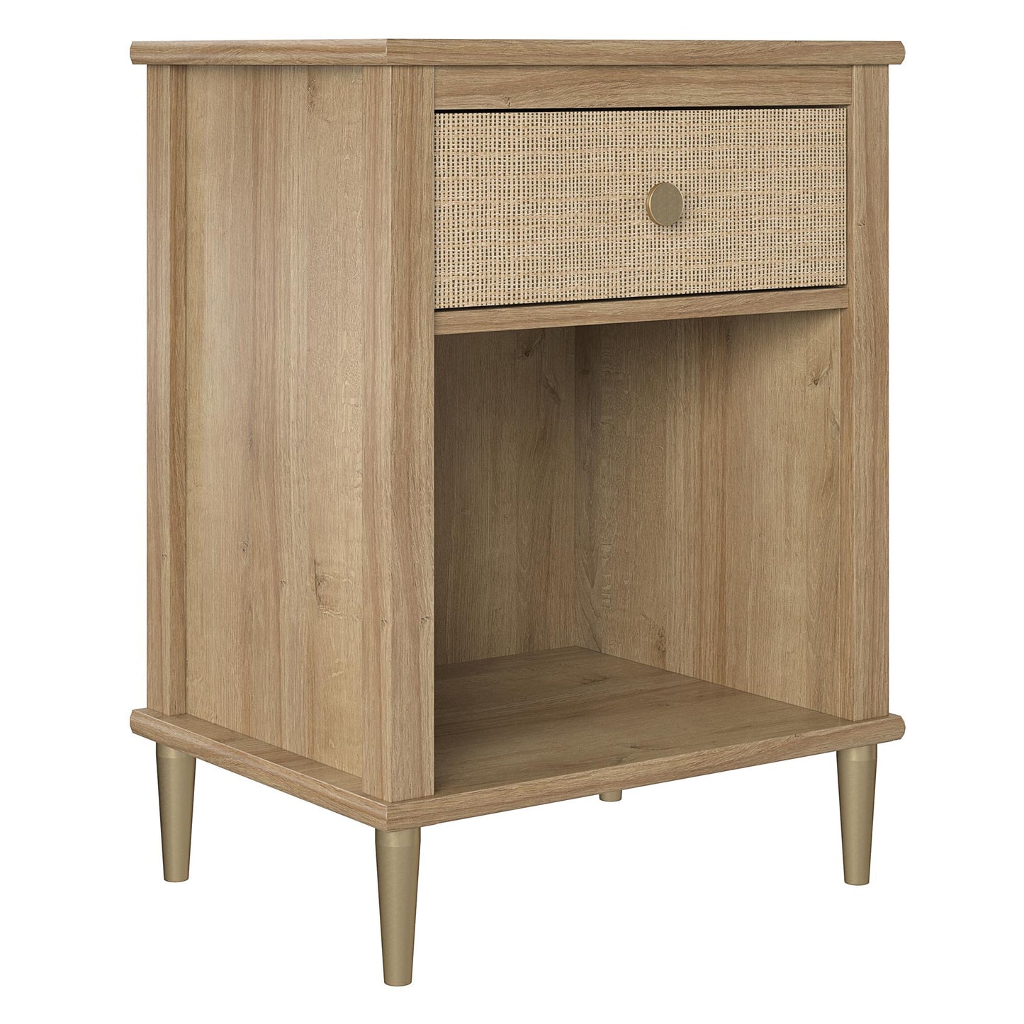 Shiloh Faux Rattan Nightstand with Drawer and Lower Shelf - Natural