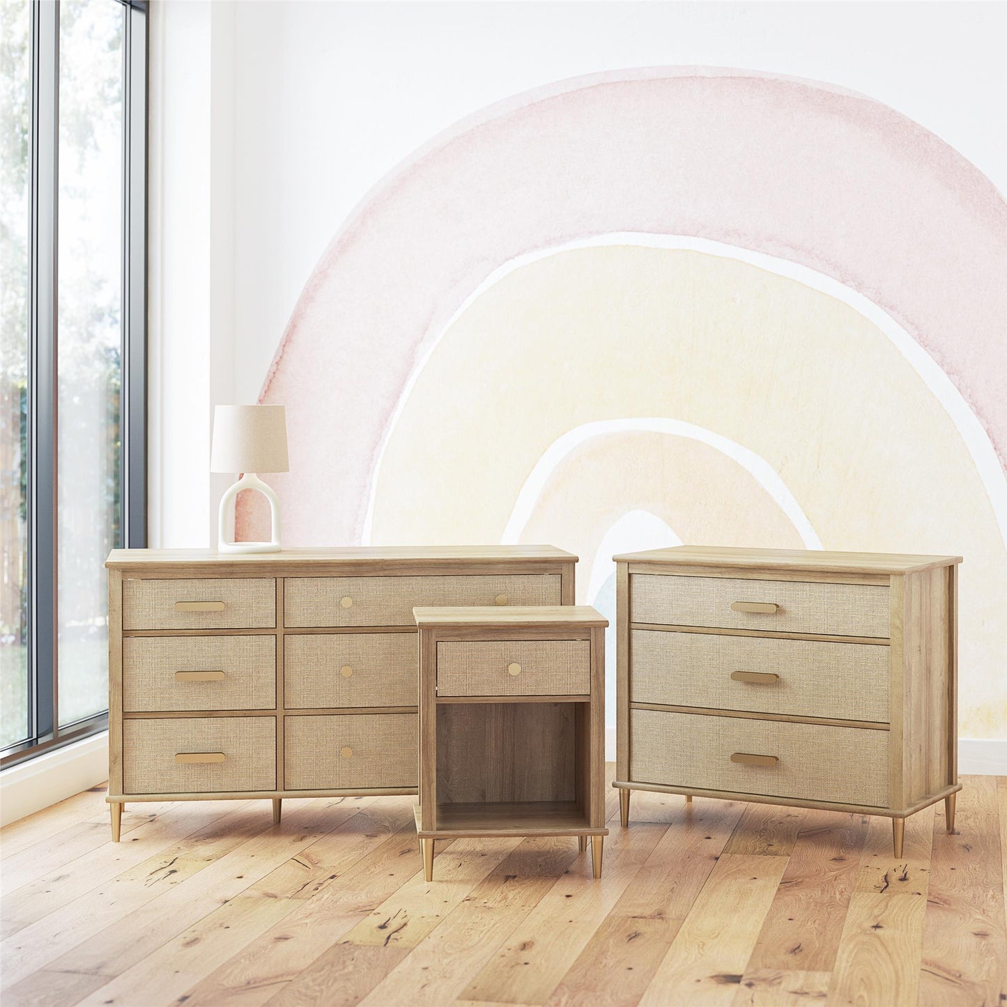 Shiloh Faux Rattan Nightstand with Drawer and Lower Shelf - Natural